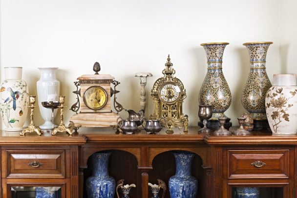 Antique clocks and items in antique store